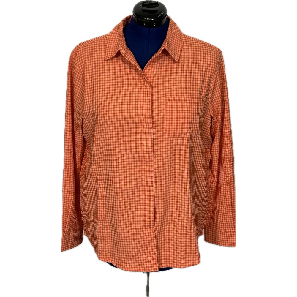 Title Nine Shirt Gingham Plaid Long Sleeve L Orange Hiking Outdoor TN-400954